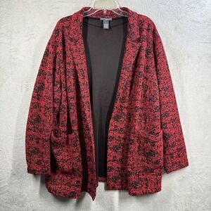 Chelsea & Theodore Red Black Knit Cardigan Sweater Blazer Size 2X Open Front